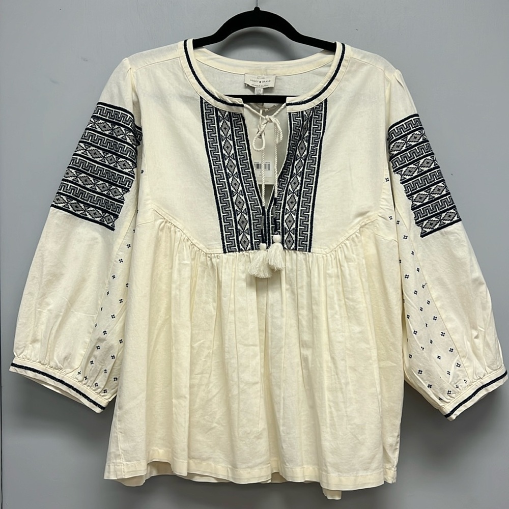 SOLD IN STORE Lucky Brand Embroidered Peasant Blouse Size Large - Picture 3 of 11